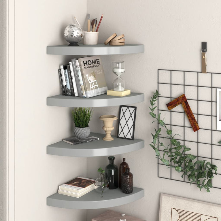 Hoekschappen zwevend 4 st 35x35x3,8 cm MDF grijs MeubelReus