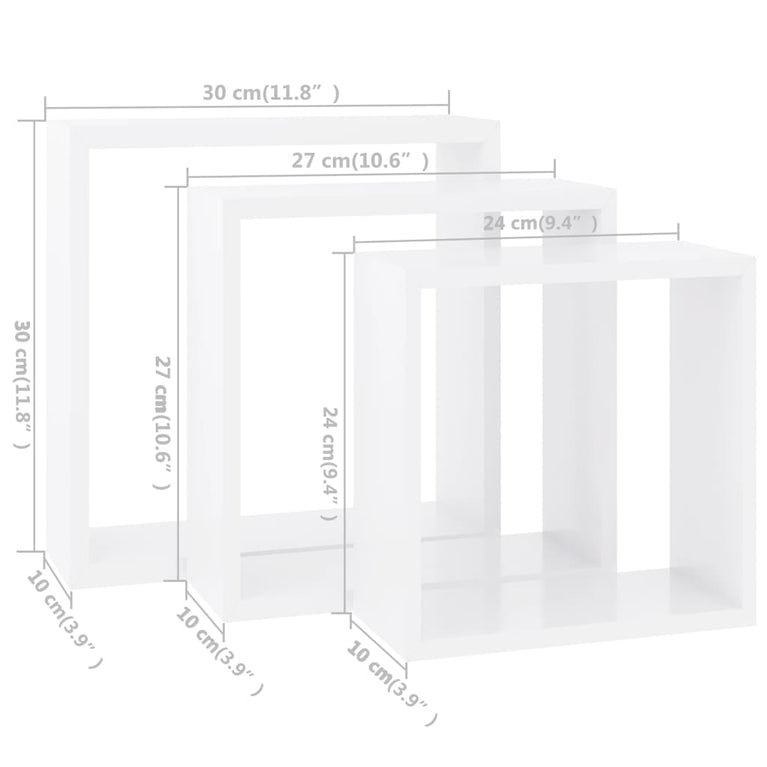 Wandschappen kubus 3 st MDF wit