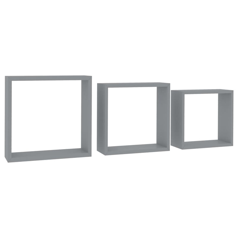 Wandschappen kubus 3 st MDF grijs MeubelReus
