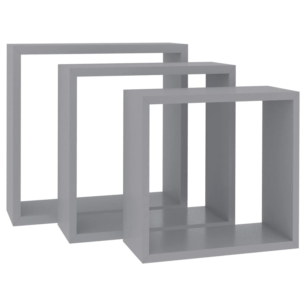 Wandschappen kubus 3 st MDF grijs MeubelReus