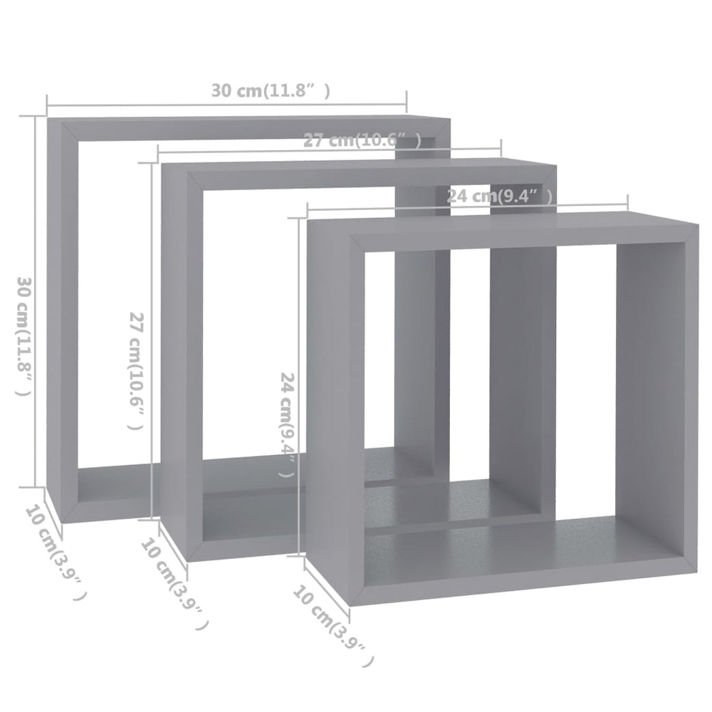 Wandschappen kubus 3 st MDF grijs MeubelReus