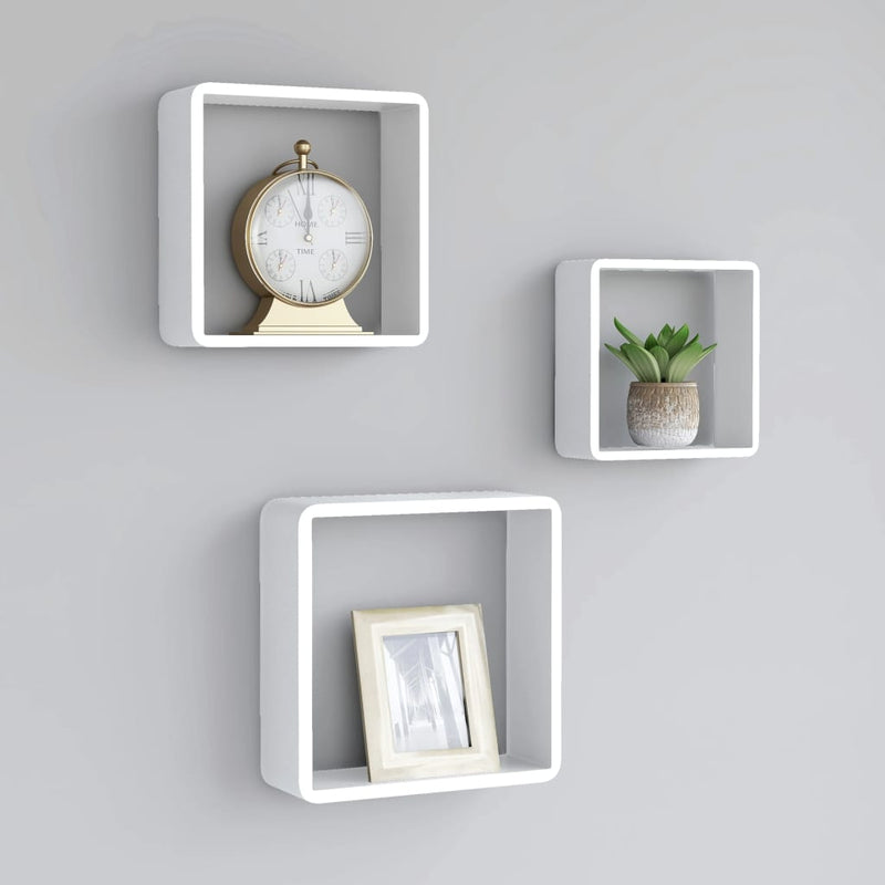 Wandschappen kubus 3 st MDF wit MeubelReus