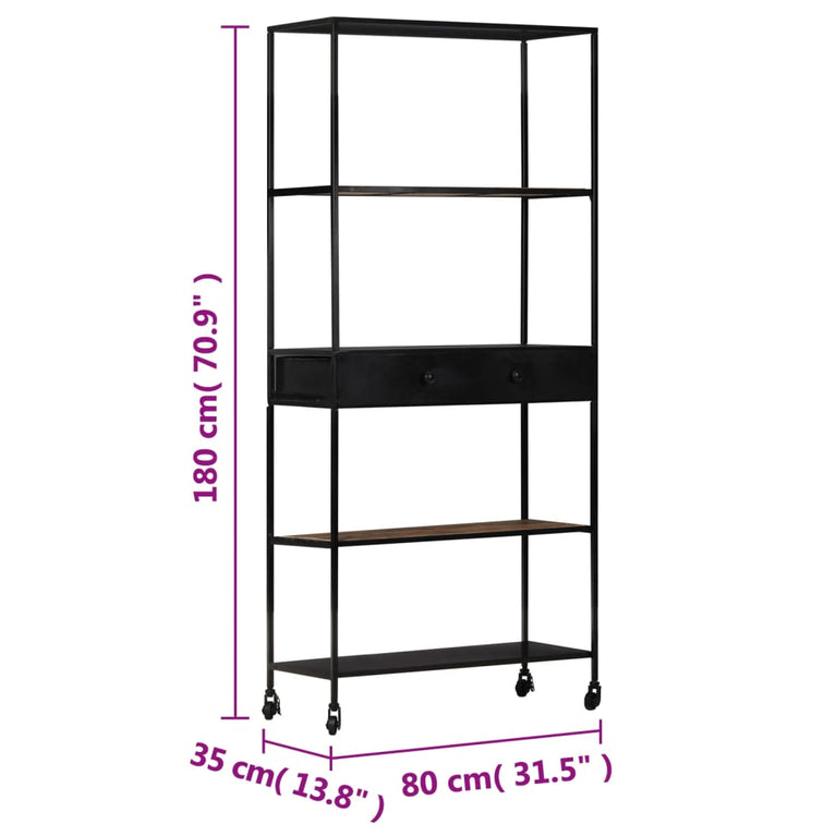 Boekenkast 80x35x180 cm ruw mangohout en ijzer MeubelReus