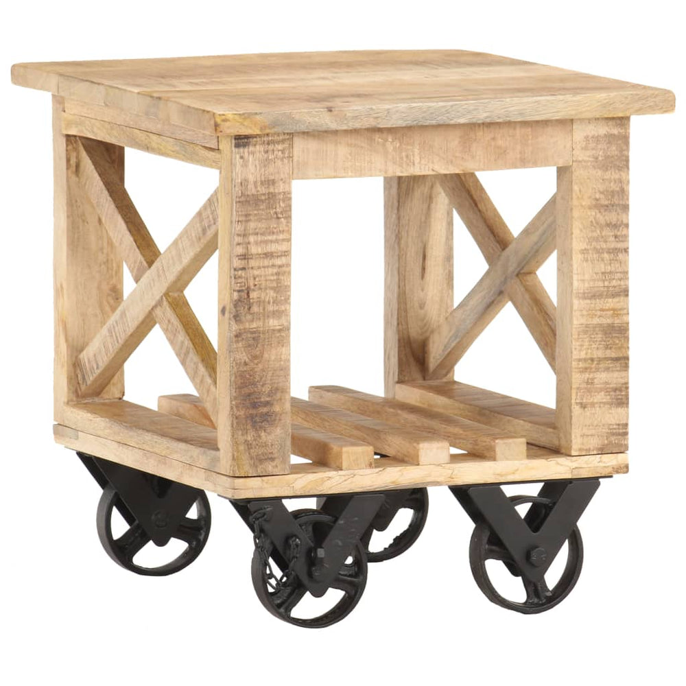 Bijzettafel op wieltjes 40x40x42 cm ruw mangohout MeubelReus