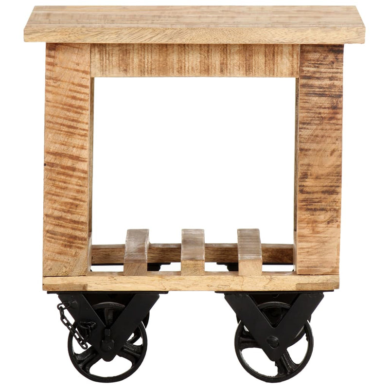 Bijzettafel op wieltjes 40x40x42 cm ruw mangohout MeubelReus