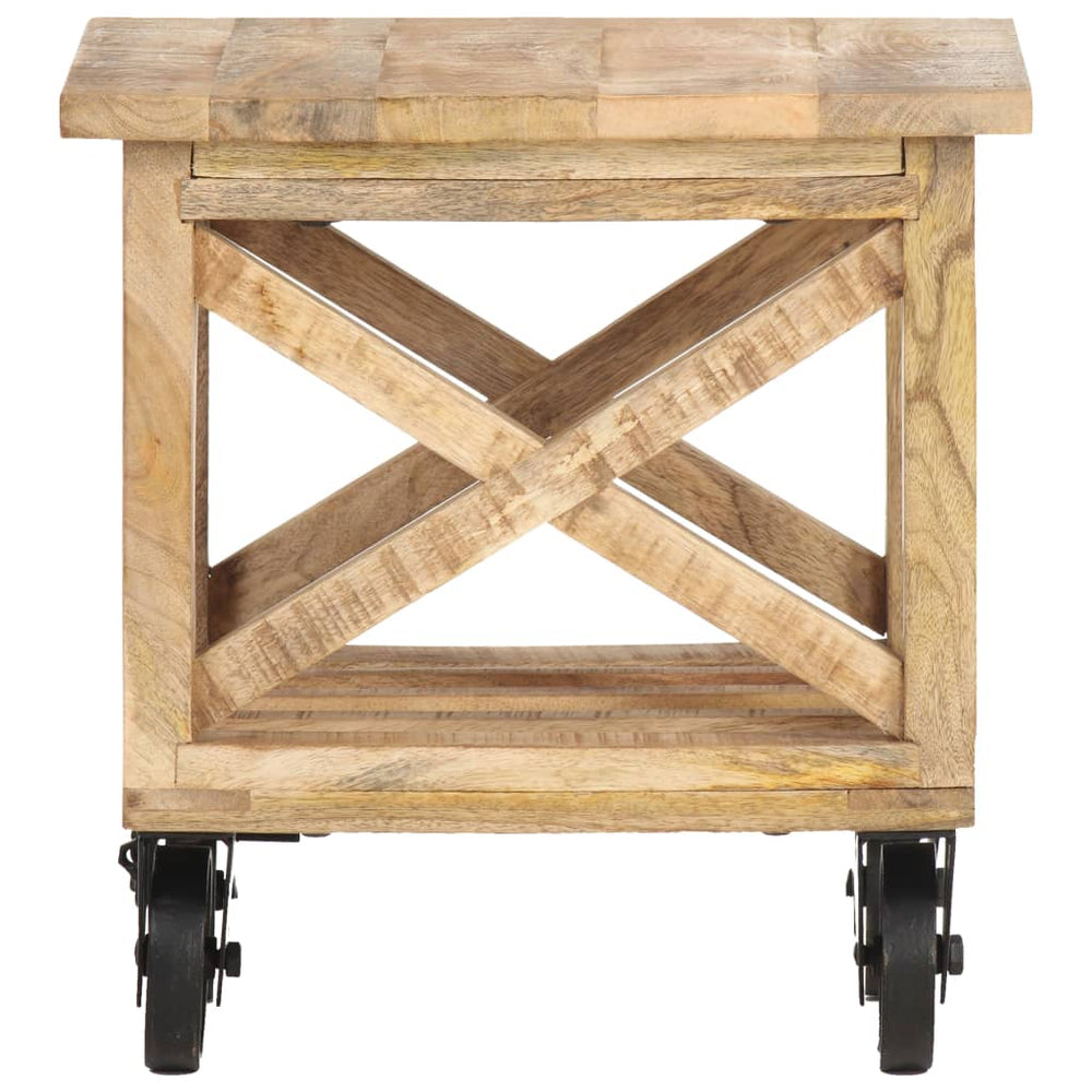 Bijzettafel op wieltjes 40x40x42 cm ruw mangohout MeubelReus