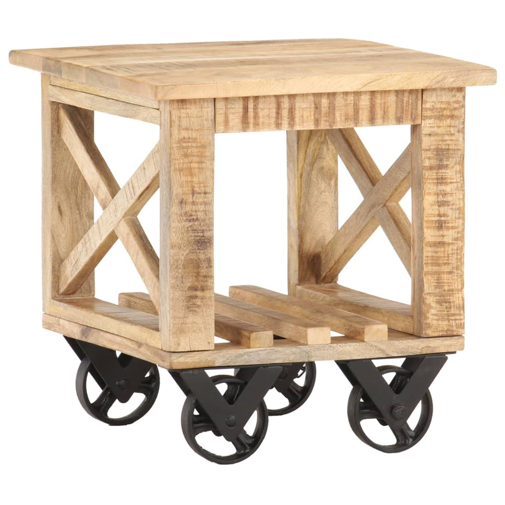 Bijzettafel op wieltjes 40x40x42 cm ruw mangohout MeubelReus