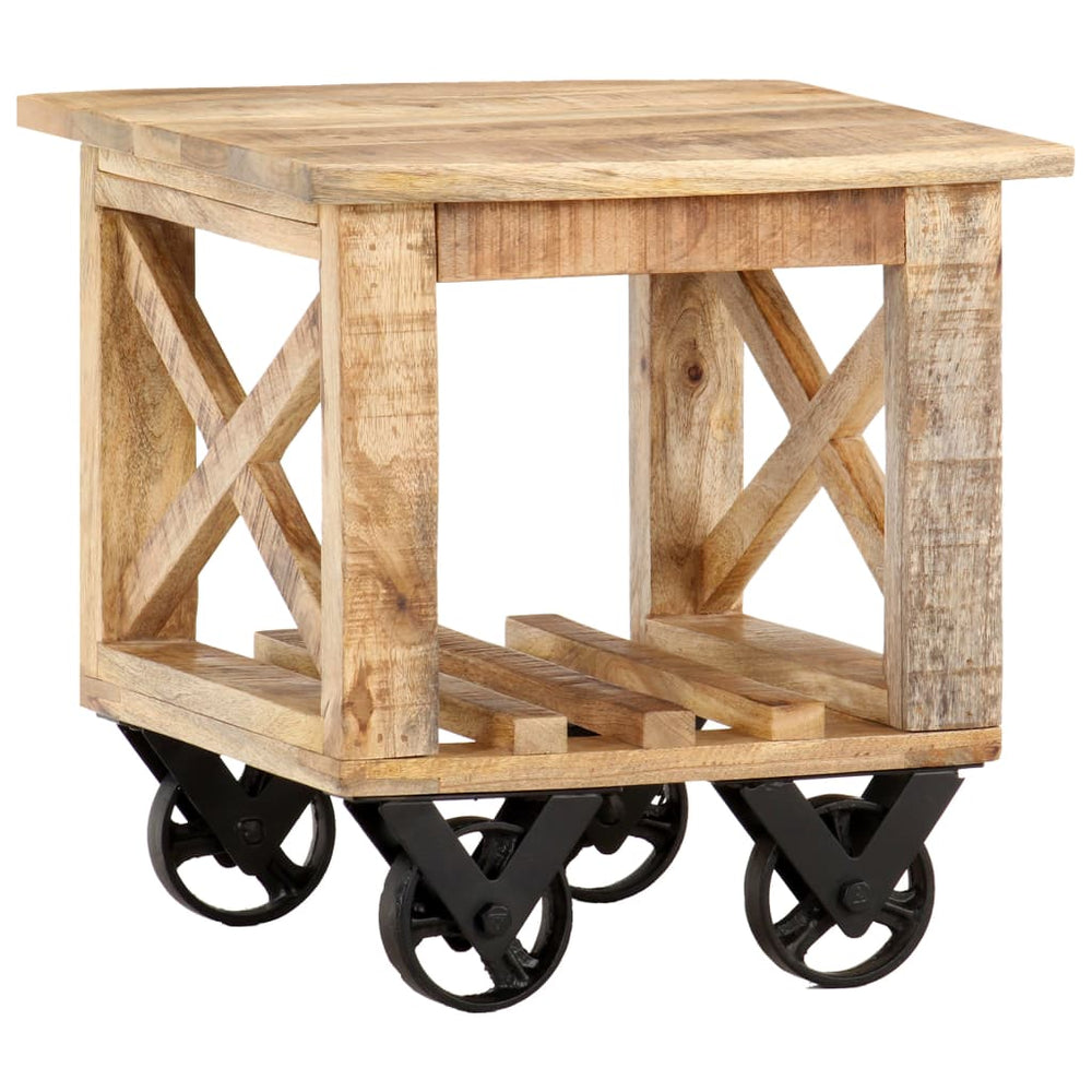 Bijzettafel op wieltjes 40x40x42 cm ruw mangohout MeubelReus