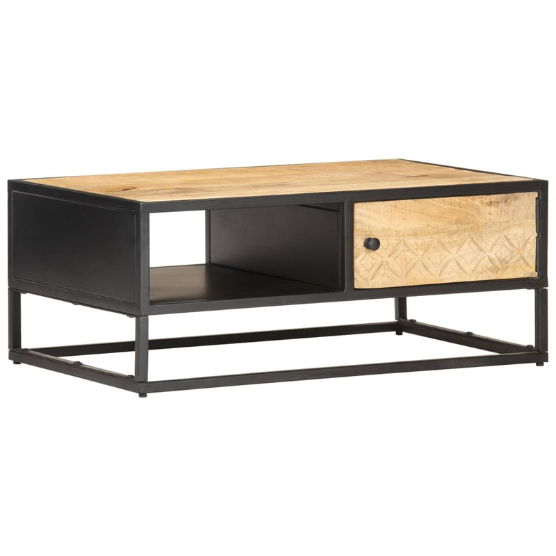 Salontafel met bewerkte deur 90x55x36 cm ruw mangohout MeubelReus