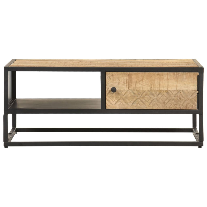 Salontafel met bewerkte deur 90x55x36 cm ruw mangohout MeubelReus