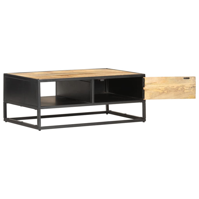 Salontafel met bewerkte deur 90x55x36 cm ruw mangohout MeubelReus