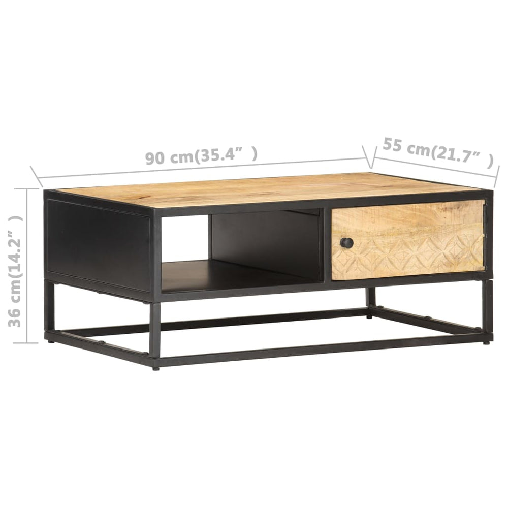 Salontafel met bewerkte deur 90x55x36 cm ruw mangohout MeubelReus