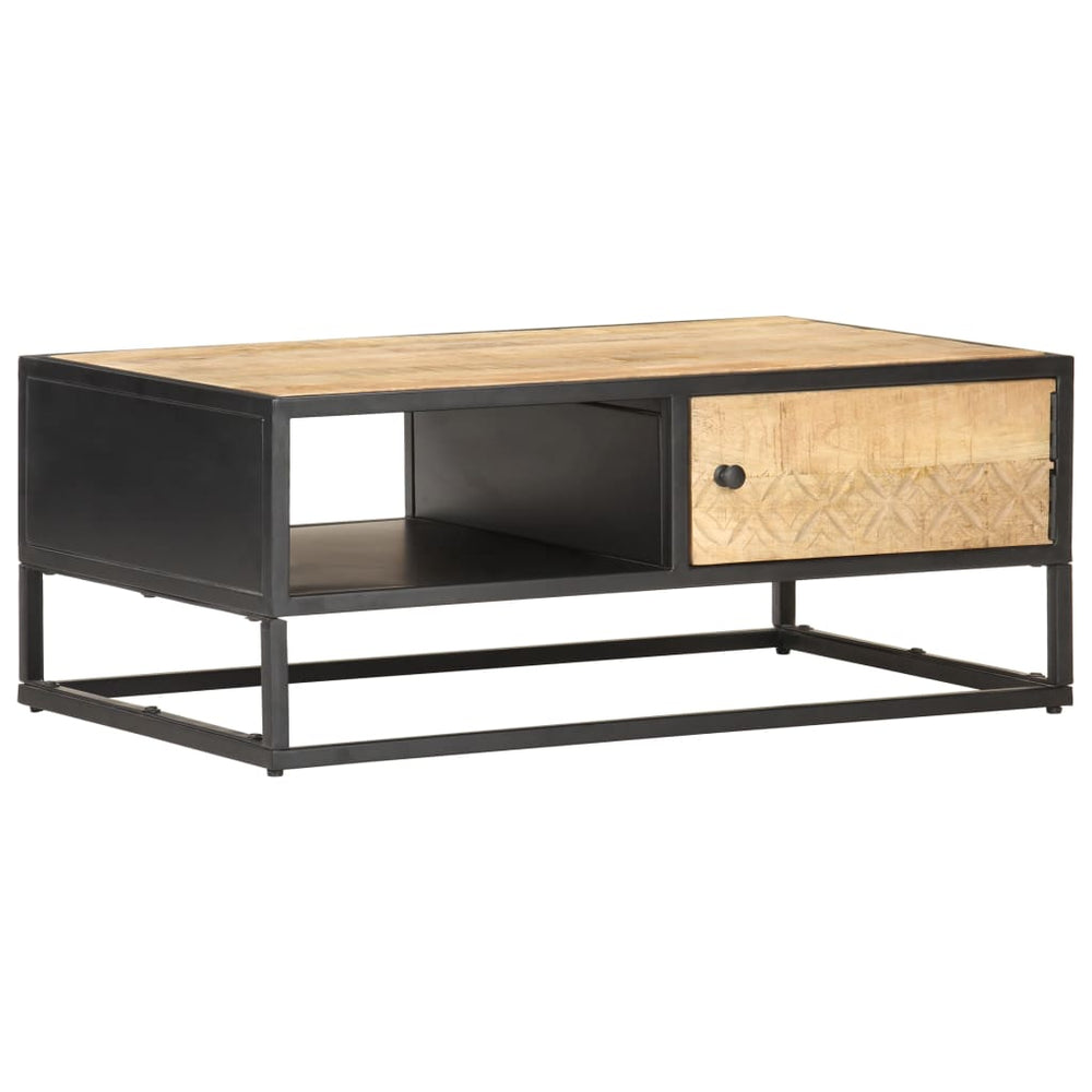 Salontafel met bewerkte deur 90x55x36 cm ruw mangohout MeubelReus