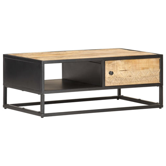 Salontafel met bewerkte deur 90x55x36 cm ruw mangohout MeubelReus