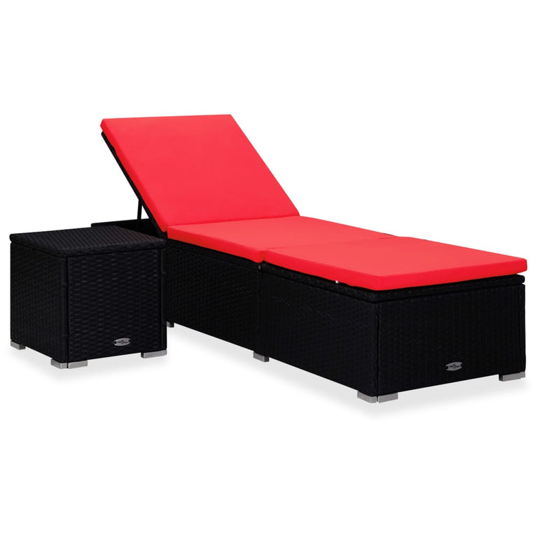 Ligbed met kussen en theetafel poly rattan rood MeubelReus