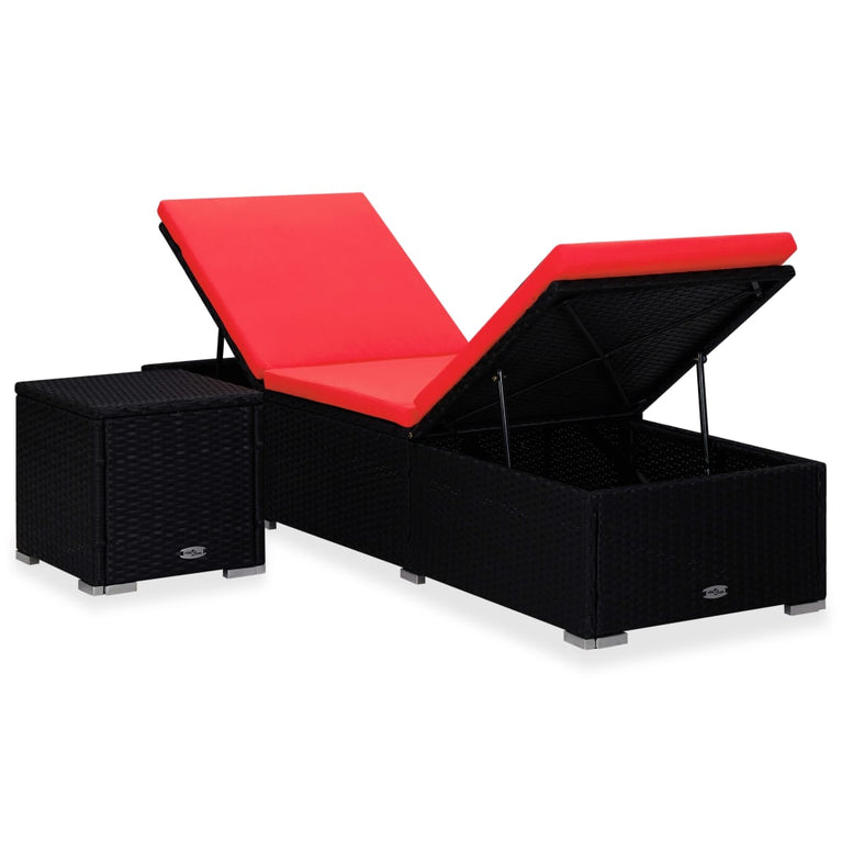 Ligbed met kussen en theetafel poly rattan rood MeubelReus