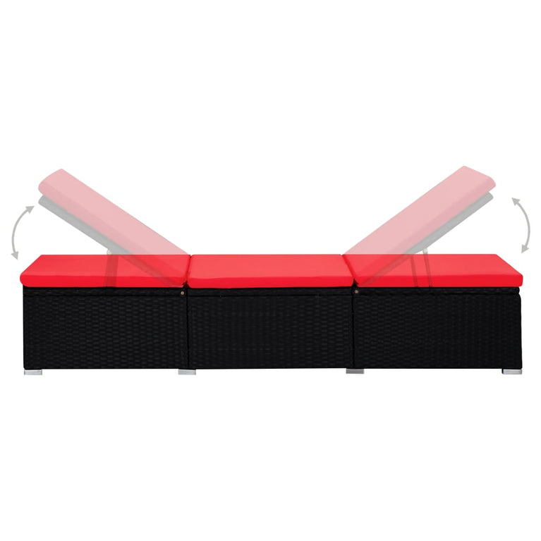 Ligbed met kussen en theetafel poly rattan rood MeubelReus