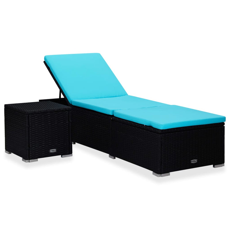 Ligbed met kussen en theetafel poly rattan blauw MeubelReus