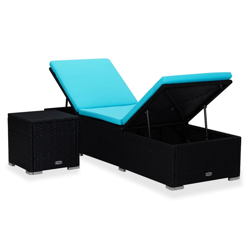 Ligbed met kussen en theetafel poly rattan blauw MeubelReus
