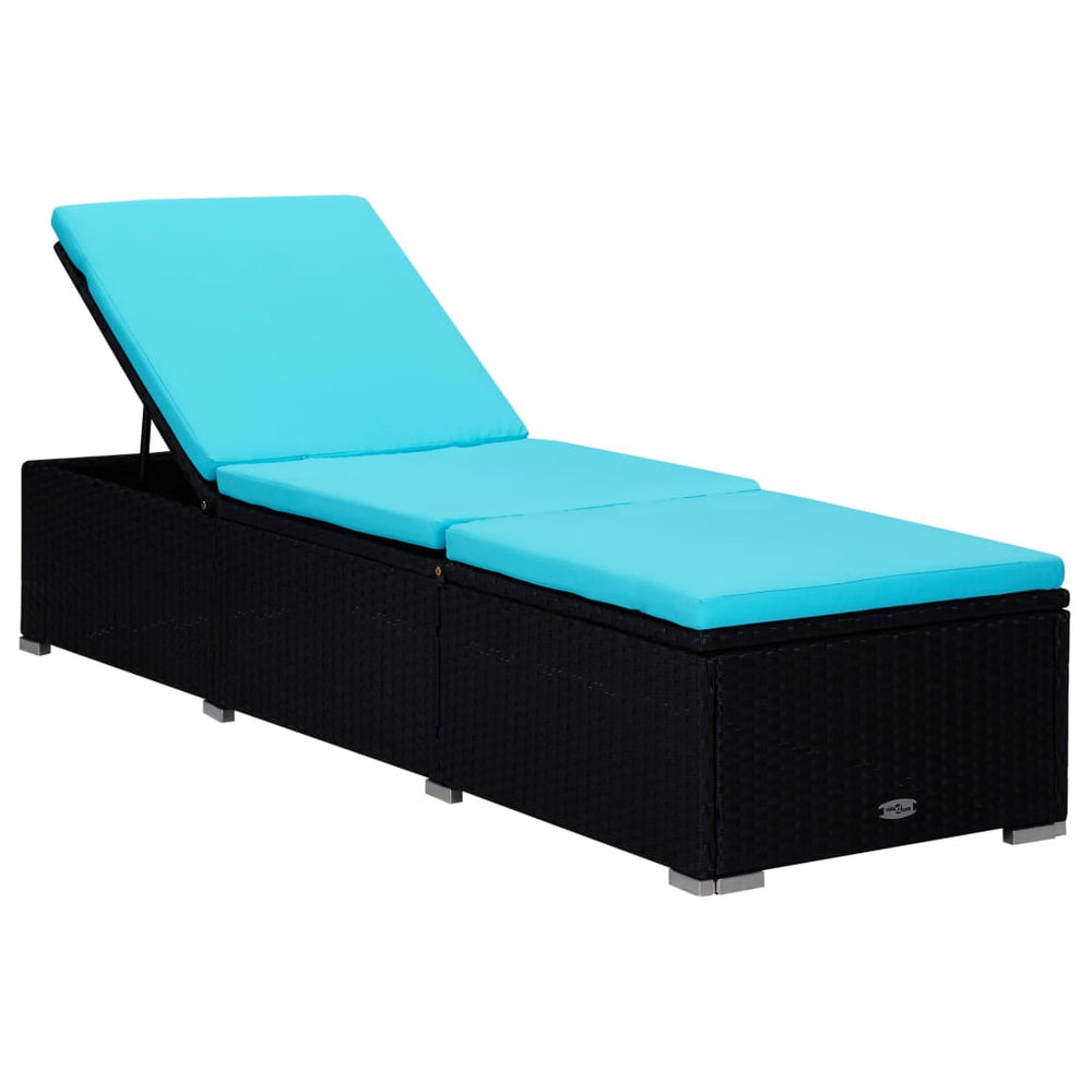 Ligbed met kussen en theetafel poly rattan blauw MeubelReus