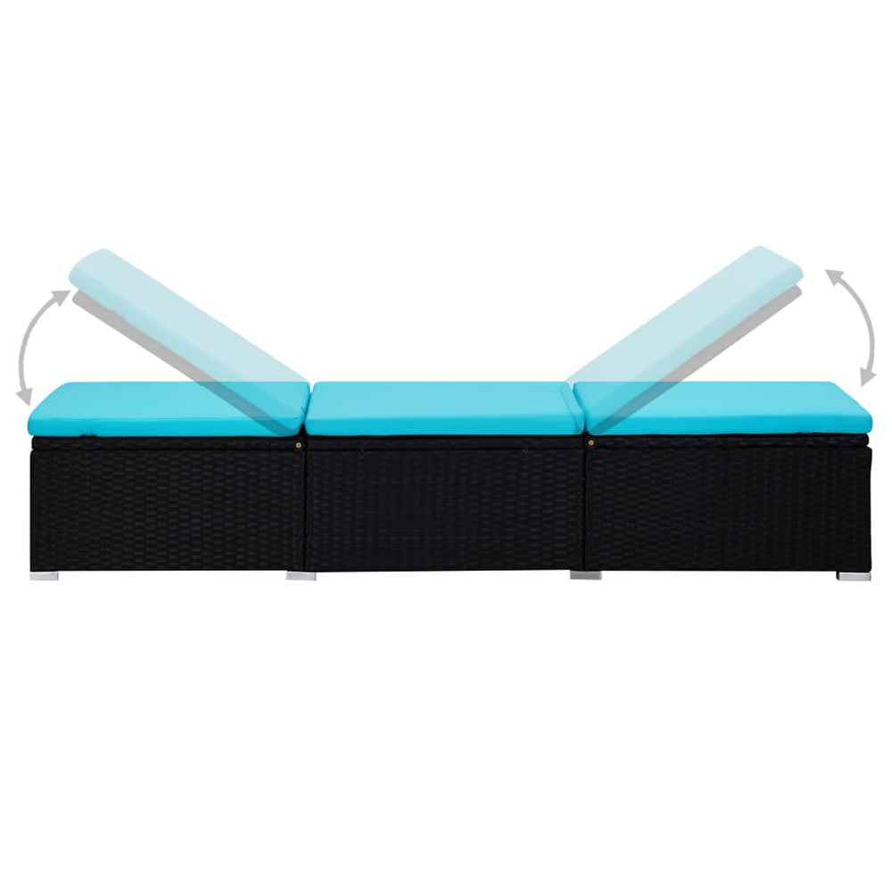 Ligbed met kussen en theetafel poly rattan blauw MeubelReus