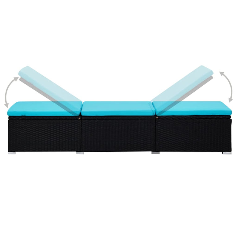 Ligbed met kussen en theetafel poly rattan blauw MeubelReus
