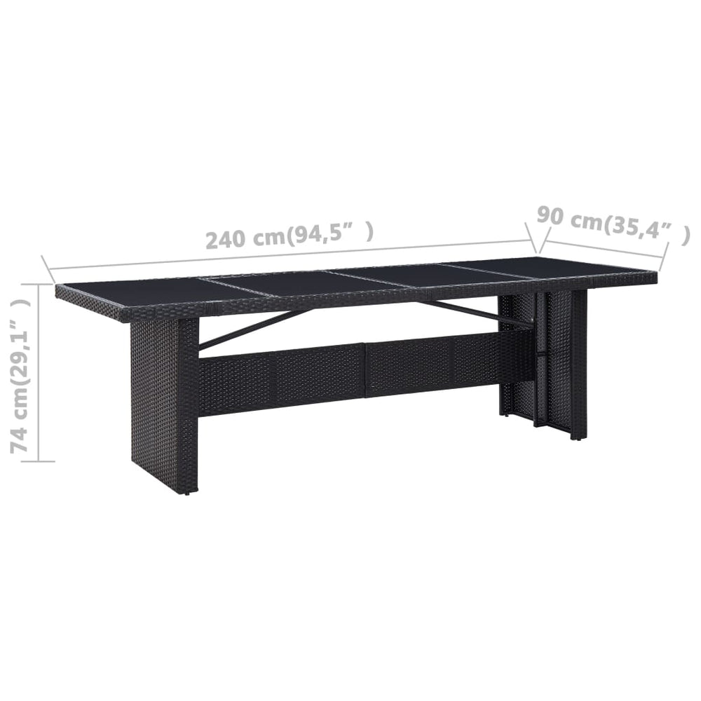 Tuintafel 240x90x74 cm poly rattan en glas zwart MeubelReus