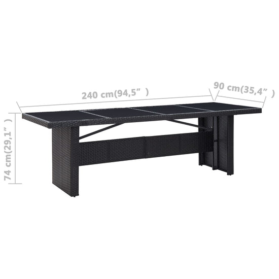 Tuintafel 240x90x74 cm poly rattan en glas zwart MeubelReus