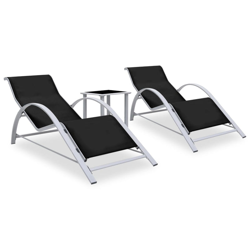 Ligbedden 2 st met tafel aluminium zwart MeubelReus