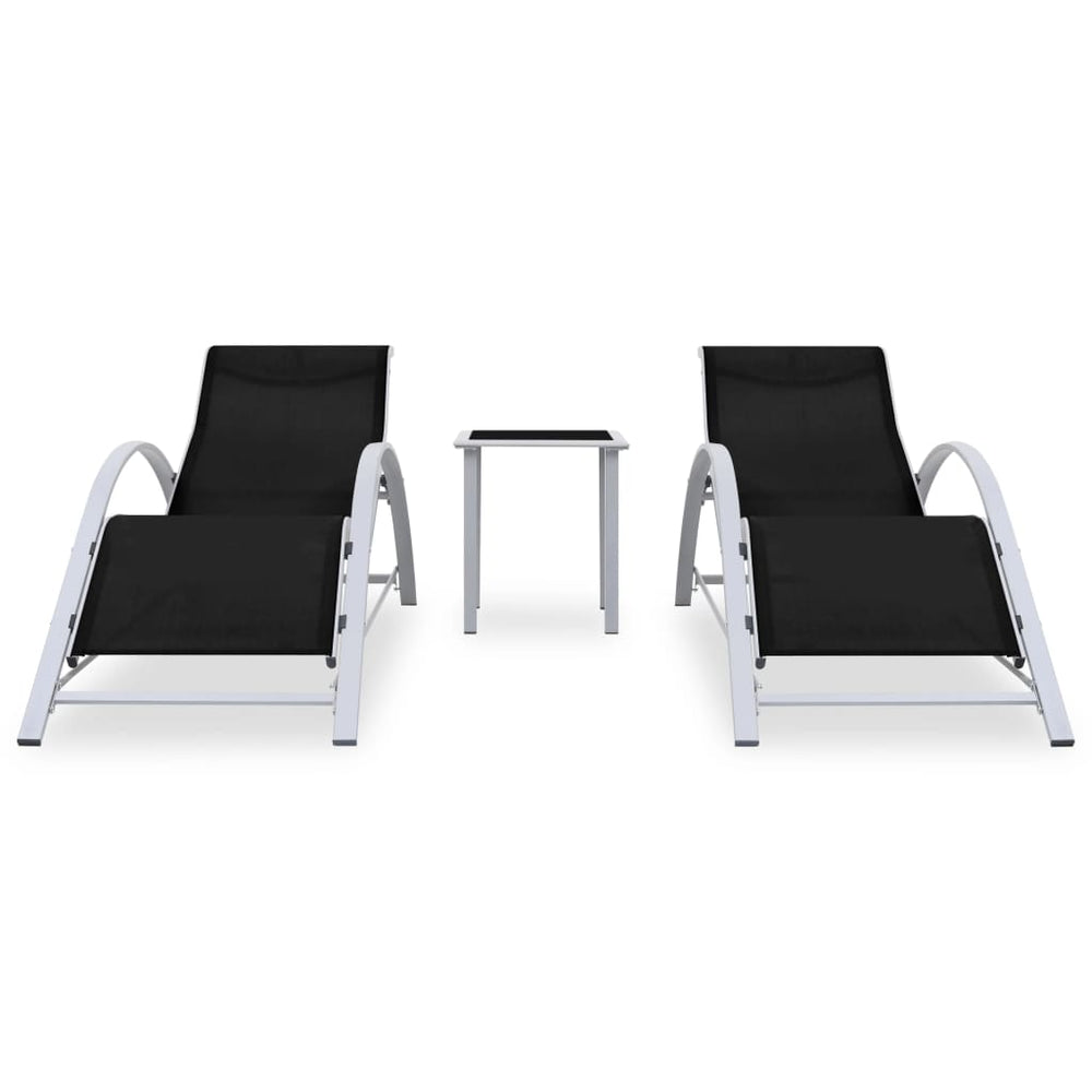 Ligbedden 2 st met tafel aluminium zwart MeubelReus