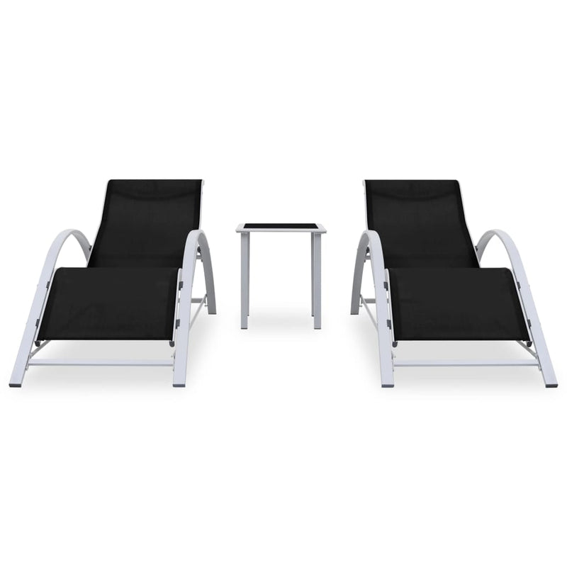 Ligbedden 2 st met tafel aluminium zwart MeubelReus