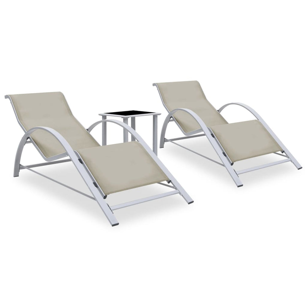 Ligbedden 2 st met tafel aluminium crèmekleurig MeubelReus