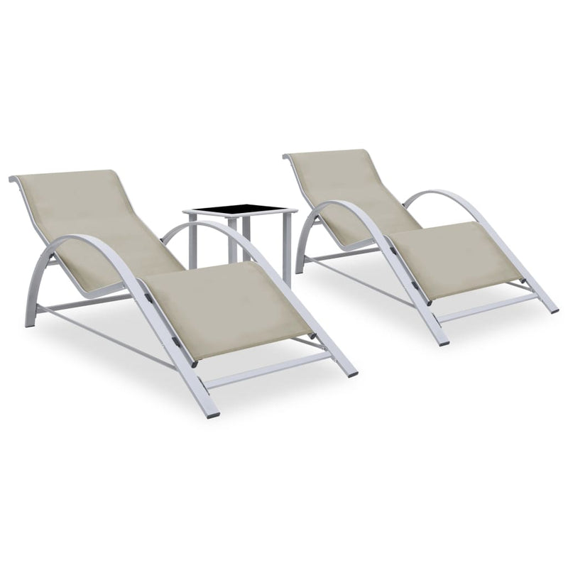 Ligbedden 2 st met tafel aluminium crèmekleurig MeubelReus