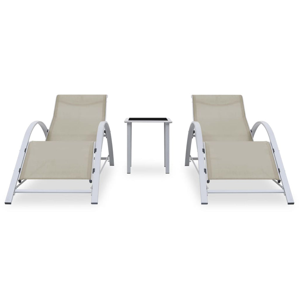 Ligbedden 2 st met tafel aluminium crèmekleurig MeubelReus