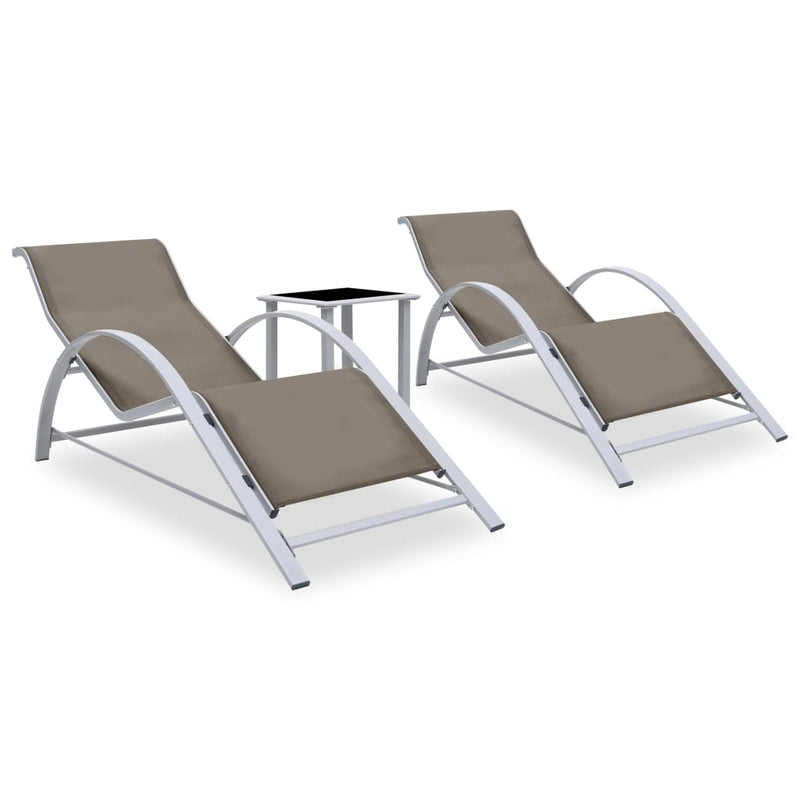 Ligbedden 2 st met tafel aluminium taupekleurig MeubelReus