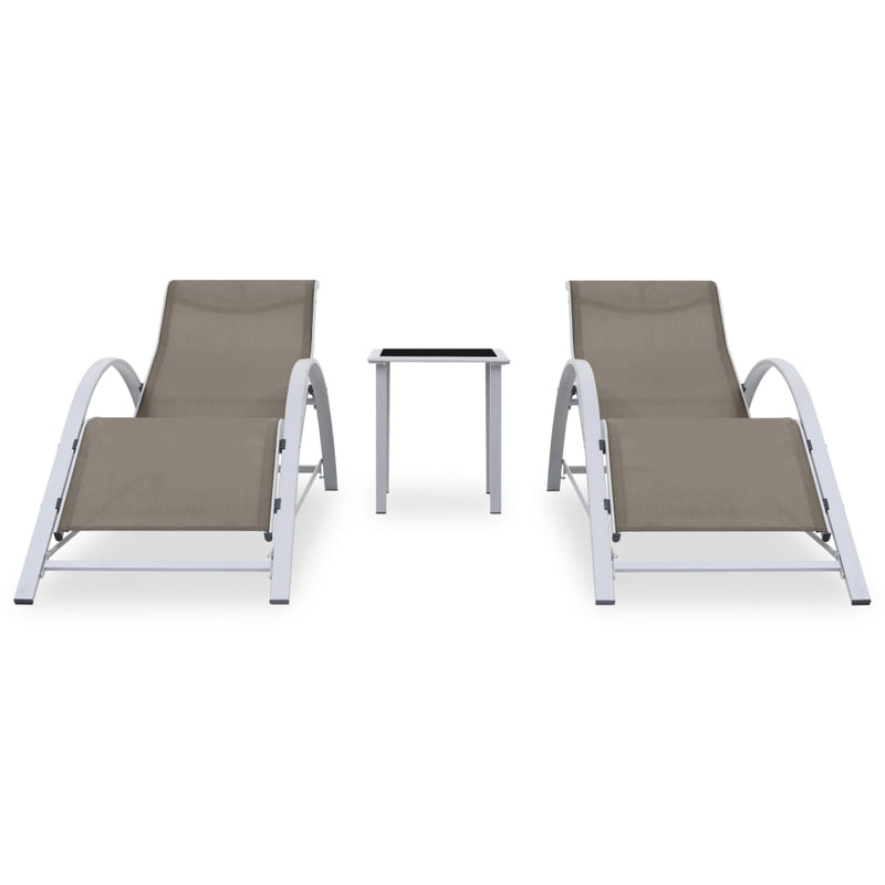 Ligbedden 2 st met tafel aluminium taupekleurig MeubelReus