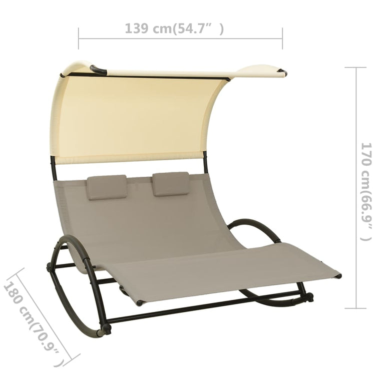 Ligbed tweepersoons met luifel textileen taupe en crèmekleurig MeubelReus
