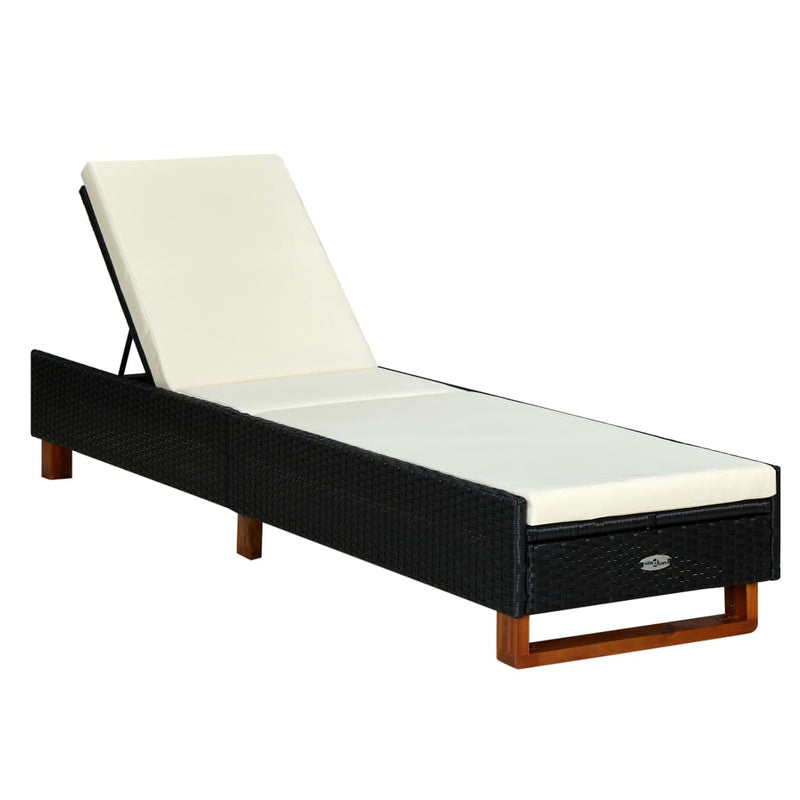 Ligbed met kussen poly rattan zwart MeubelReus