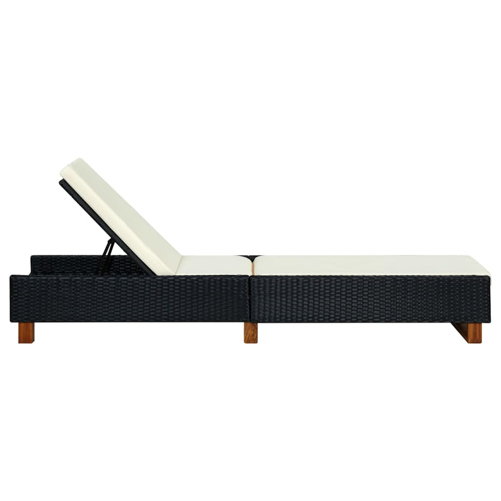 Ligbed met kussen poly rattan zwart MeubelReus