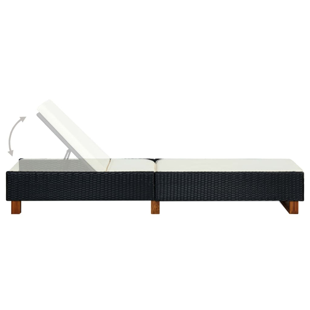 Ligbed met kussen poly rattan zwart MeubelReus