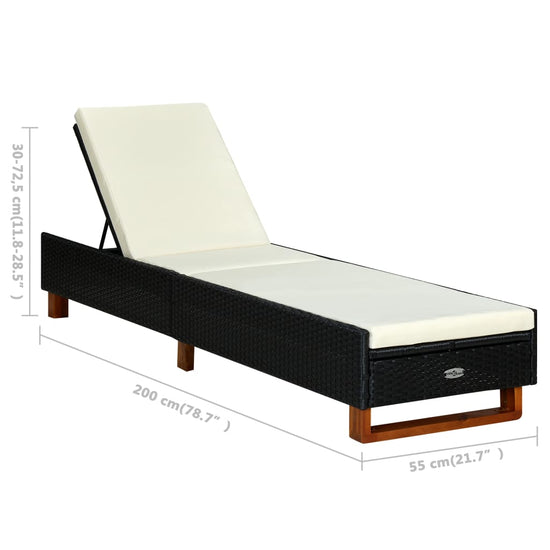 Ligbed met kussen poly rattan zwart MeubelReus
