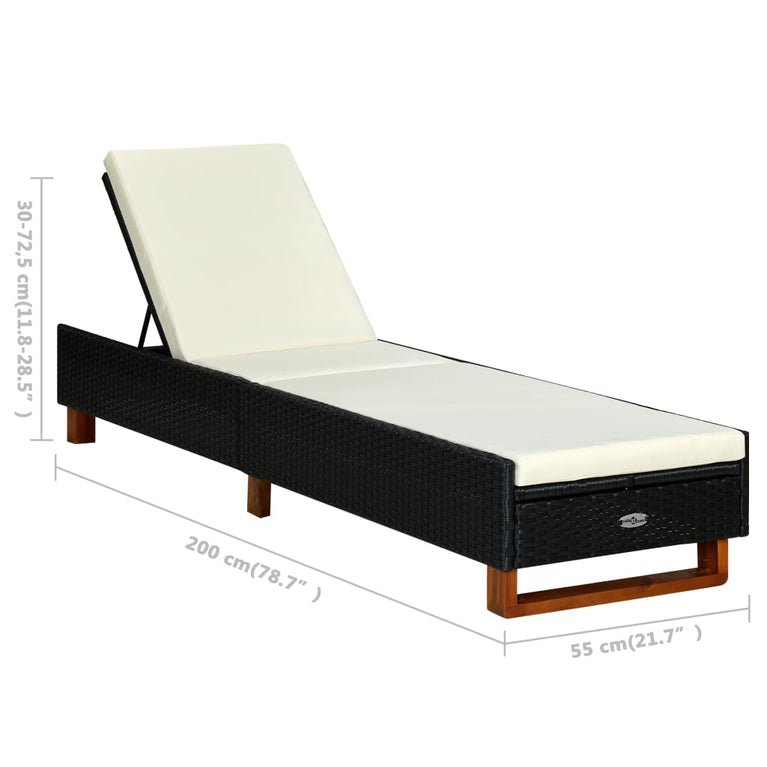 Ligbed met kussen poly rattan zwart MeubelReus