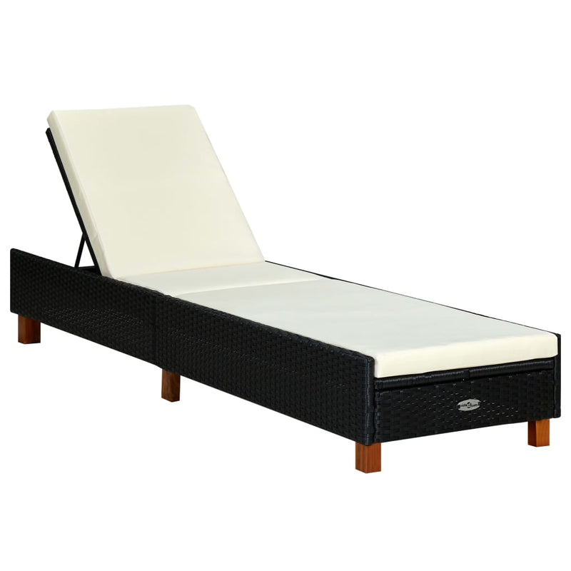 Ligbed met kussen poly rattan zwart MeubelReus