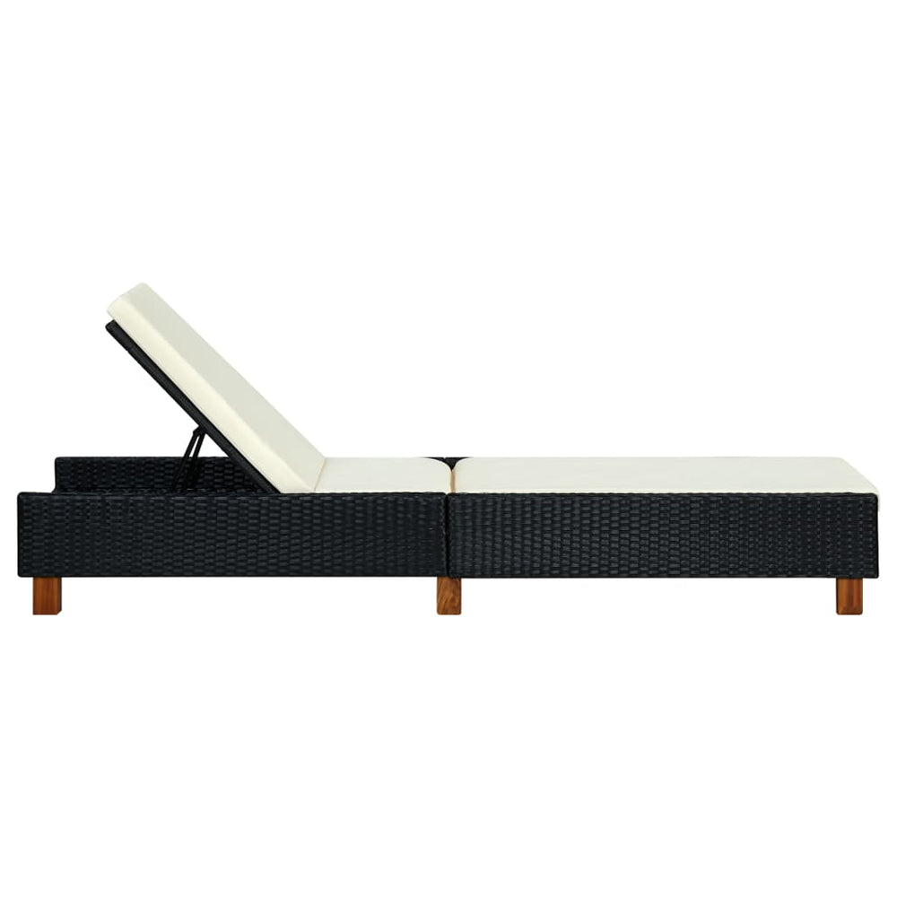 Ligbed met kussen poly rattan zwart MeubelReus