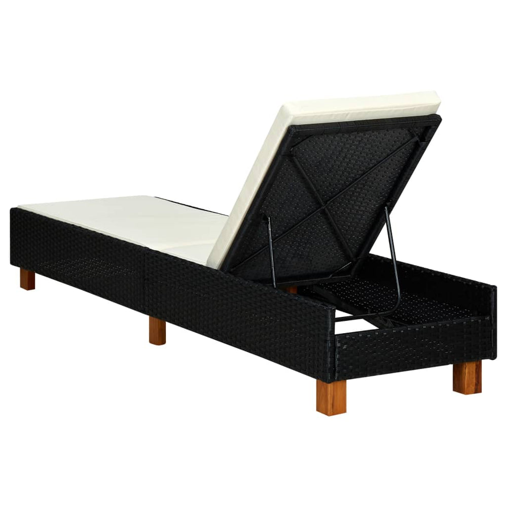 Ligbed met kussen poly rattan zwart MeubelReus