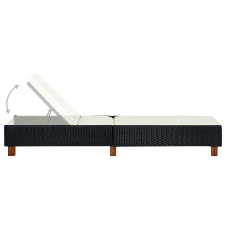 Ligbed met kussen poly rattan zwart MeubelReus