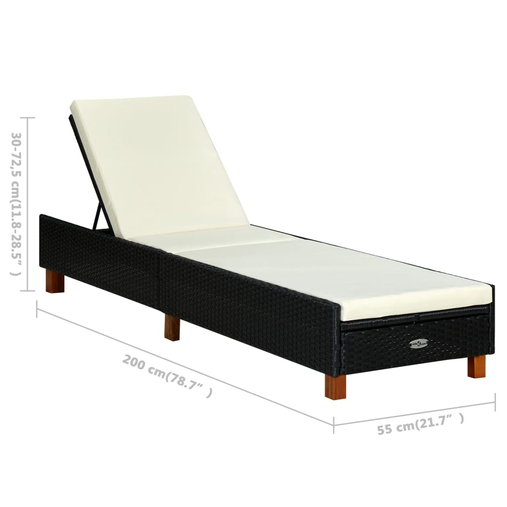 Ligbed met kussen poly rattan zwart MeubelReus