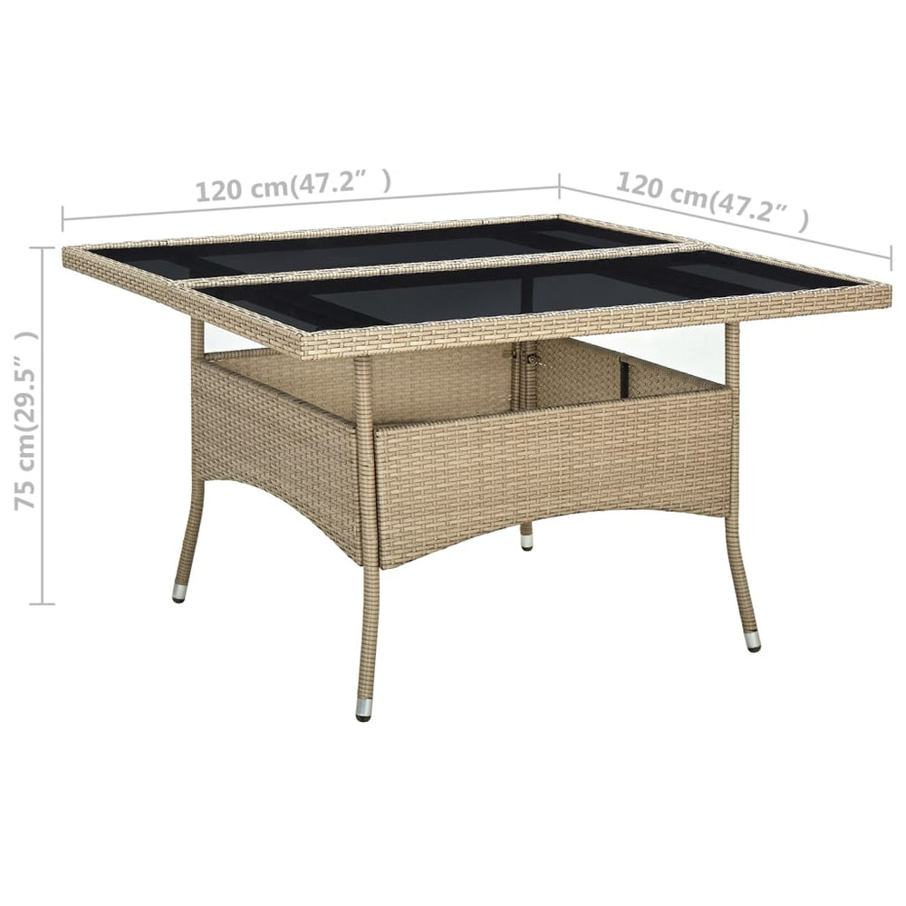 Tuintafel poly rattan en glas beige MeubelReus