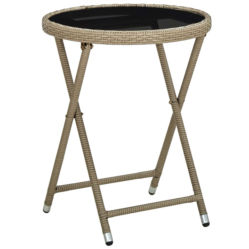 Salontafel 60 cm poly rattan en gehard glas beige MeubelReus