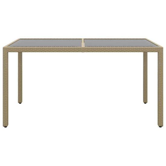 Tuintafel 150x90x75 cm gehard glas en poly rattan beige MeubelReus